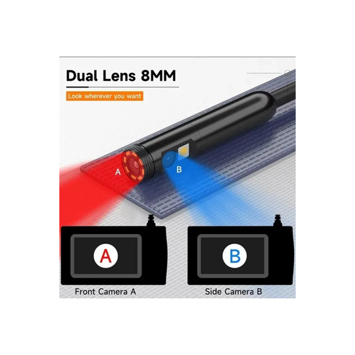 Vtn-008 Ekranlı Çift Kameralı 10 Mt Sert Kablo Yılan Endoskop Kamera 8 Mm 4.3 Inc