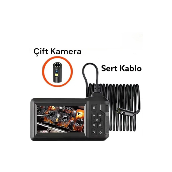 Vtn-009 Ekranlı Çift Kameralı 20 Metre Sert Kablo Yılan Endoskop Kamera 8 Mm 4.3 Inc