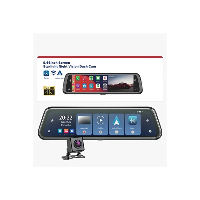 4k Ips Ekran Tam Dokunmatik 9.66” Dikiz Ayna Araç Içi Kamera (4k Ön 1080p Arka) | Carplay