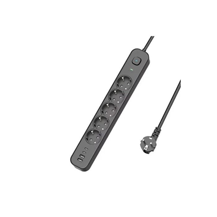 5 Prizli Akım Korumalı Uzatma Kablosu | 2xusb-a + 2xusb-c | 3680w - 2m Kablo