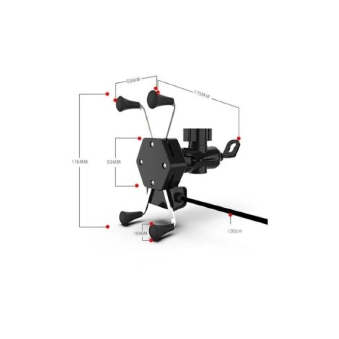 Usb Şarjlı Ayna Bağlantılı Motosiklet Telefon Tutucu Motor Tutacağı