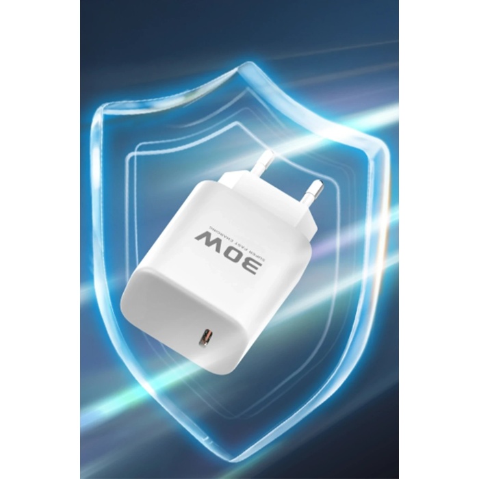 KYL06 JK89 30W Type-C Çıkışlı Ekstra DC67 1M Type-C to Type-C Kablolu PD Şarj Cihazı - Beyaz