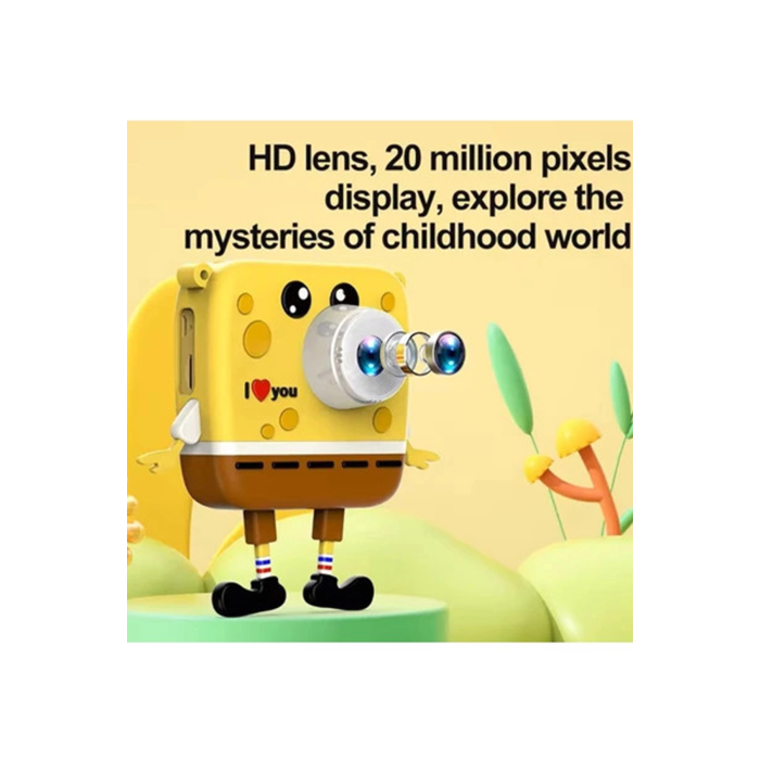 Sünger Bob Tasarımlı Yeni Nesil Çocuk Dijital Mini Fotoğraf Makinesi Çift Kamera