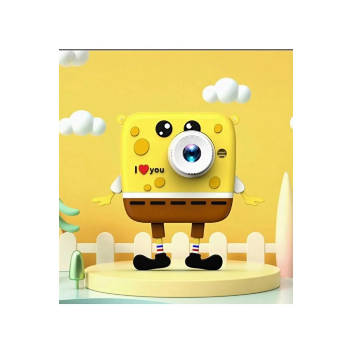 Sünger Bob Tasarımlı Yeni Nesil Çocuk Dijital Mini Fotoğraf Makinesi Çift Kamera