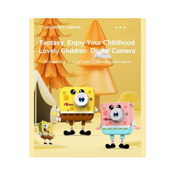 Sünger Bob Tasarımlı Yeni Nesil Çocuk Dijital Mini Fotoğraf Makinesi Çift Kamera