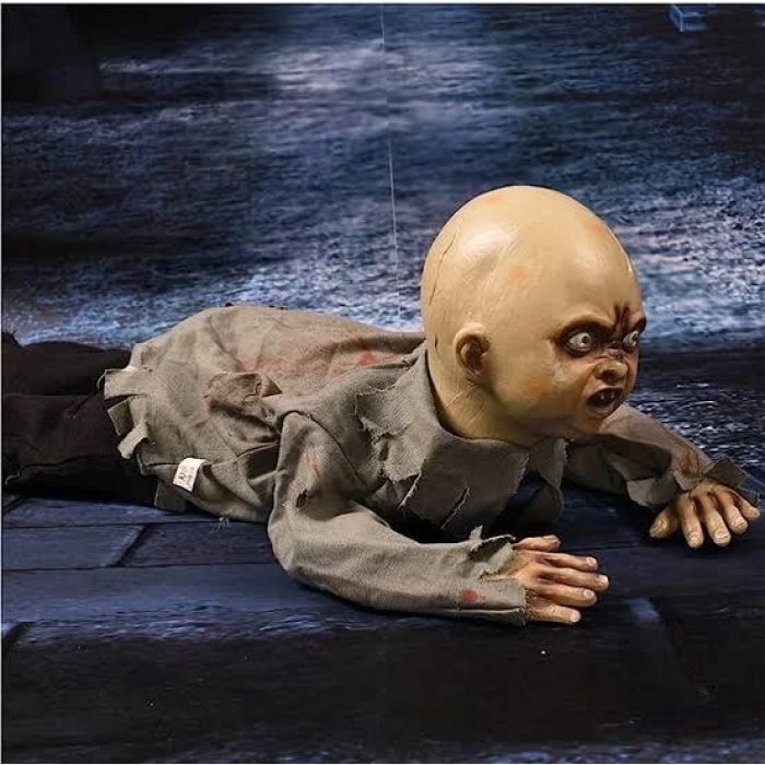 Sesli Işıklı Ve Sensörlü Yerde Emekleyen Hareketli Bebek Hayalet Zombi Dekor 30x85 Cm