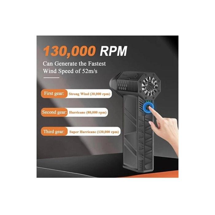 Turbo Jet 130000rpm Şarjlı Turbo Jet Şiddetli Fan Güçlü Hava Üfleyici Araç Süpürgesi 4000 Mah 52m/sec
