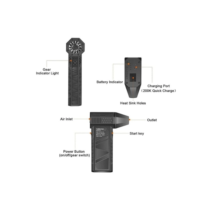 Turbo Jet 130000rpm Şarjlı Turbo Jet Şiddetli Fan Güçlü Hava Üfleyici Araç Süpürgesi 4000 Mah 52m/sec