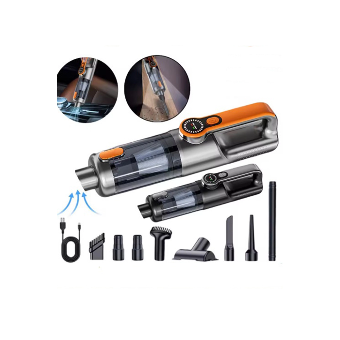 Işıklı Araç Süpürgesi Kablosuz 22.000 Pascal Çekim Gücü Vakum Ve Üfleme 2in1 10başlık Metal Filtreli