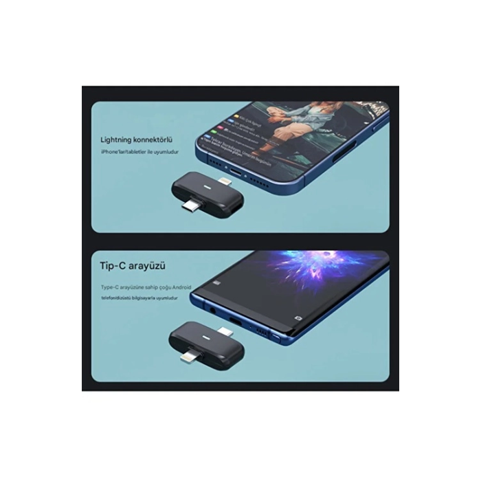 Kablosuz Profesyonel İkili Yayın Yaka Mikrofonu Şarj Kutu Mıknatıslı Typce Lightning Çıkış Mikrofon