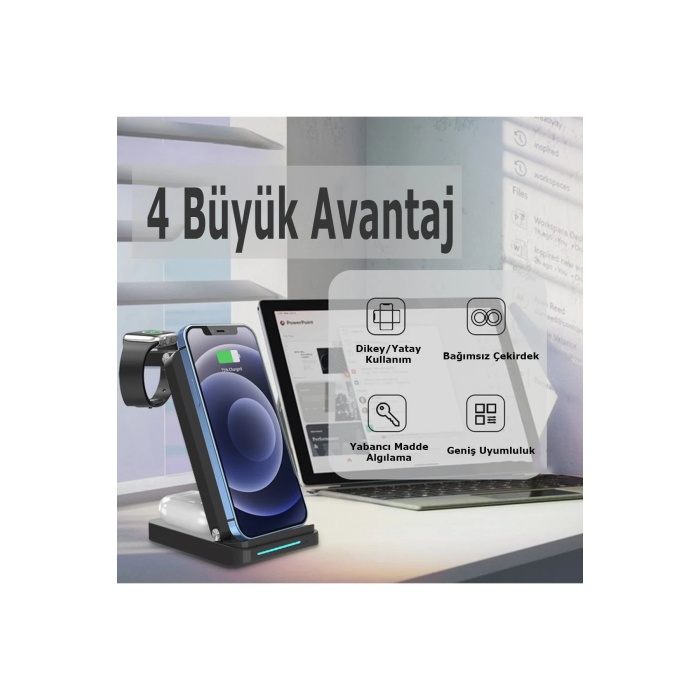 KYL06 S90 4in1 Kablosuz Şarj Masaüstü Set - Siyah