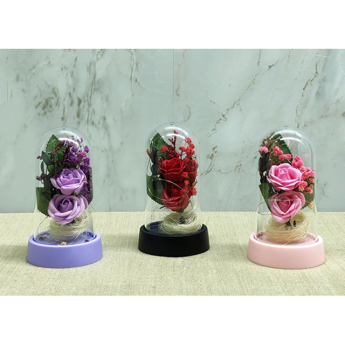 Işıklı Müzikli Romantik Fanus Tekli Gül Alk5007