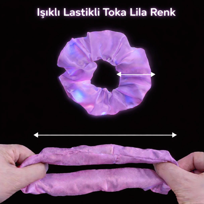 Lila Mor Renk Led Işıklı Lastikli Saç Tokası - 3 Modlu Festival  Parti Saç Tokası