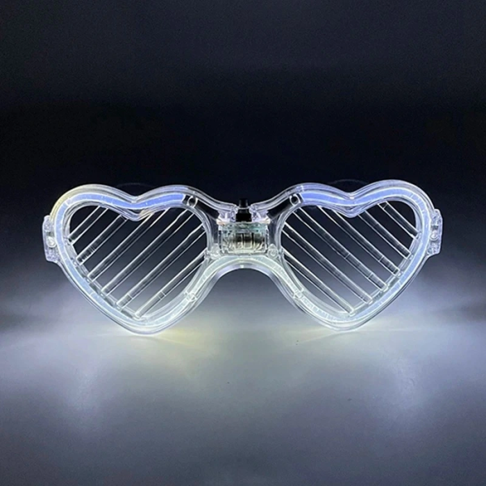 Beyaz Led Işıklı Kalp Gözlük – 3 Modlu Parti  Glow Gözlüğü