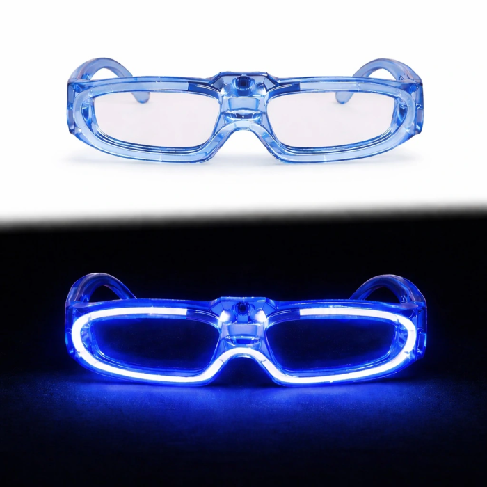 Mavi Led Işıklı Parti Gözlüğü 3 Modlu – Glow  Gece Eğlence Gözlüğü