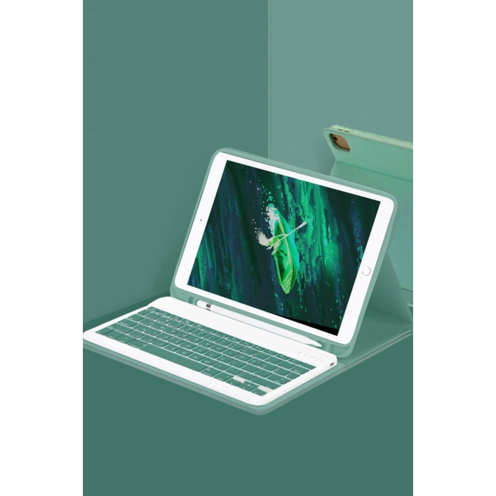 KYL06 iPad Pro 11 (2022) Kılıf KC01 Smart Klavyeli Tablet Kılıfı - Koyu Yeşil