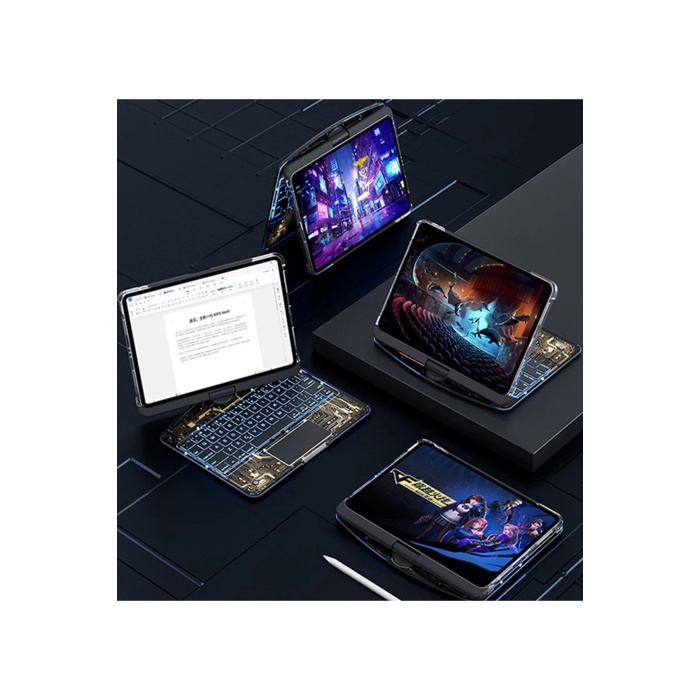 KYL06 JP11 iPad Pro 11 (2022) Kılıf Vales Dönen Ledli Klavyeli Tablet Kılıfı - Siyah