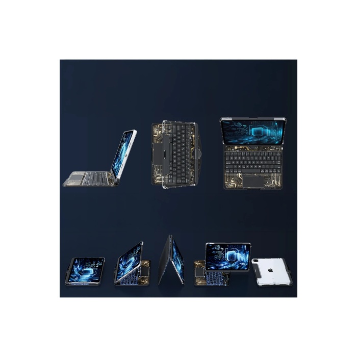 KYL06 JP11 iPad Pro 11 (2022) Kılıf Vales Dönen Ledli Klavyeli Tablet Kılıfı - Siyah