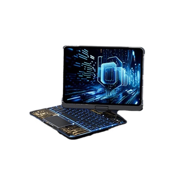 KYL06 JP12.9 iPad Pro 12.9 (2022) Kılıf Vales Dönen Ledli Klavyeli Tablet Kılıfı - Siyah