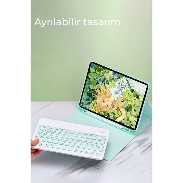 KYL06 Samsung Galaxy T220 Tab A7 Lite Kılıf KC01 Smart Klavyeli Tablet Kılıfı - Siyah