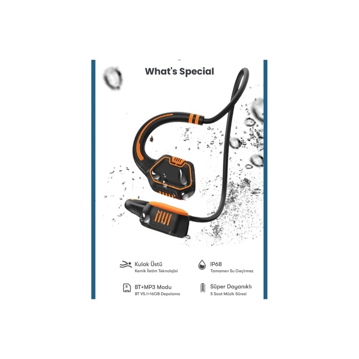 KYL06 AS9 Suya Dayanıklı Bluetooth Kulaklık - Siyah