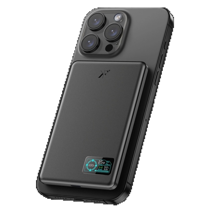 KYL06 PW595 5.000 mAh Dijital Göstergeli 20W Type-C ve 15W Kablosuz Şarj PD Hızlı Şarj Magsafe Powerbank - Siyah