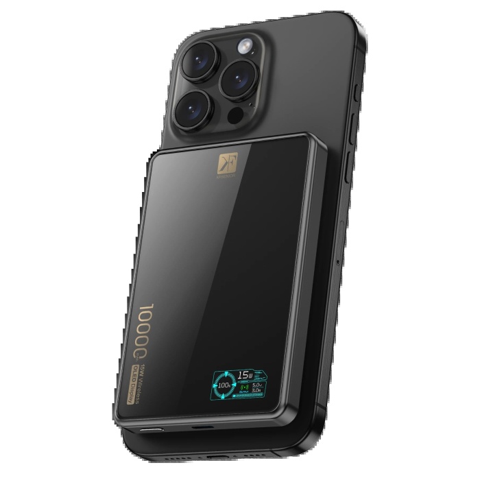 KYL06 PW598 10.000 mAh Dijital Göstergeli 20W Type-C ve 15W Kablosuz Şarj PD Hızlı Şarj Magsafe Powerbank - Siyah