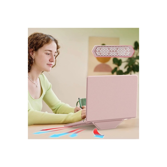 KYL06 Macbook Air 15 2024 Macbook Deri Kapak - Pembe