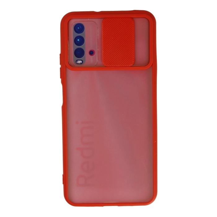 KYL06 Xiaomi Redmi 9T Kılıf Palm Buzlu Kamera Sürgülü Silikon - Kırmızı