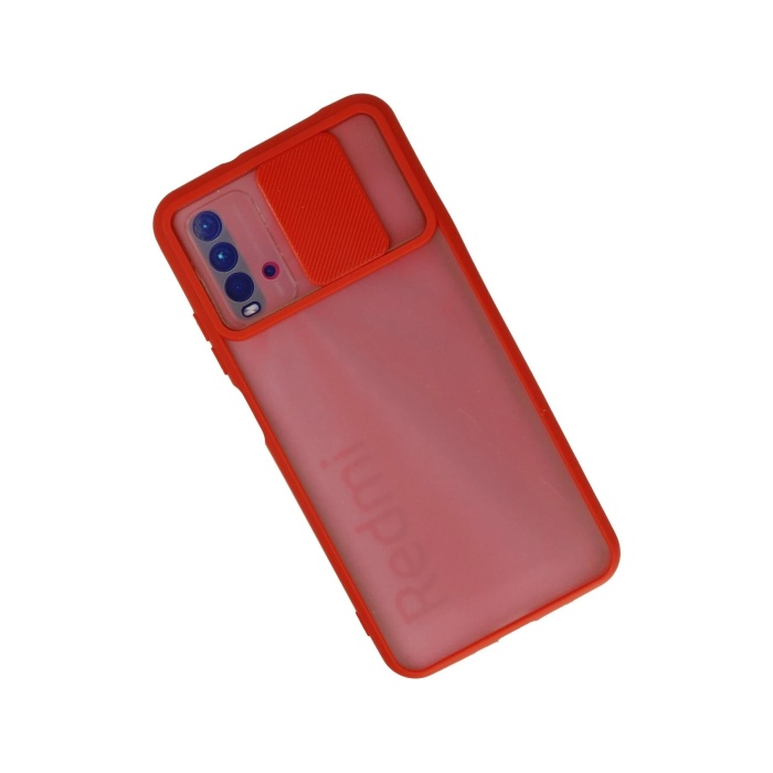 KYL06 Xiaomi Redmi 9T Kılıf Palm Buzlu Kamera Sürgülü Silikon - Kırmızı