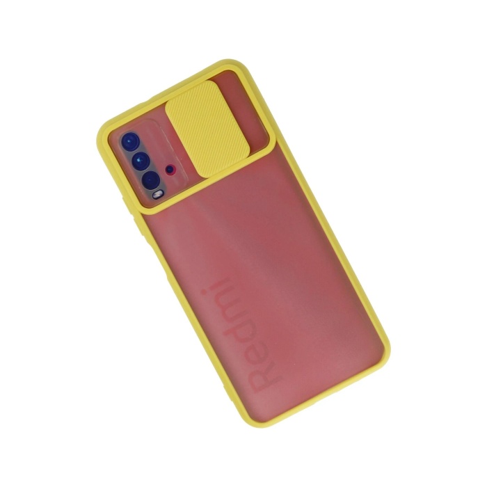 KYL06 Xiaomi Redmi 9T Kılıf Palm Buzlu Kamera Sürgülü Silikon - Sarı