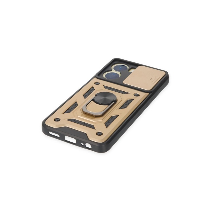 KYL06 Vivo Y16 Kılıf Pars Lens Yüzüklü Silikon - Gold