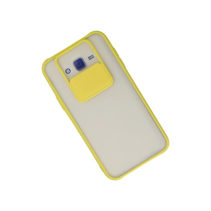 KYL06 Samsung Galaxy J7 Kılıf Palm Buzlu Kamera Sürgülü Silikon - Sarı