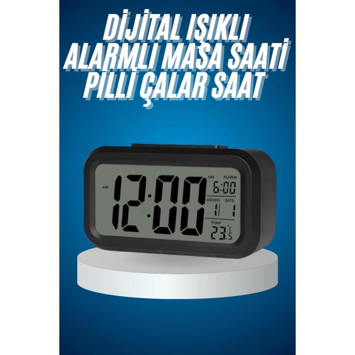 Işıklı Dereceli Masa Ofis Saati Alarmlı Termometre Takvim Çalar Saat