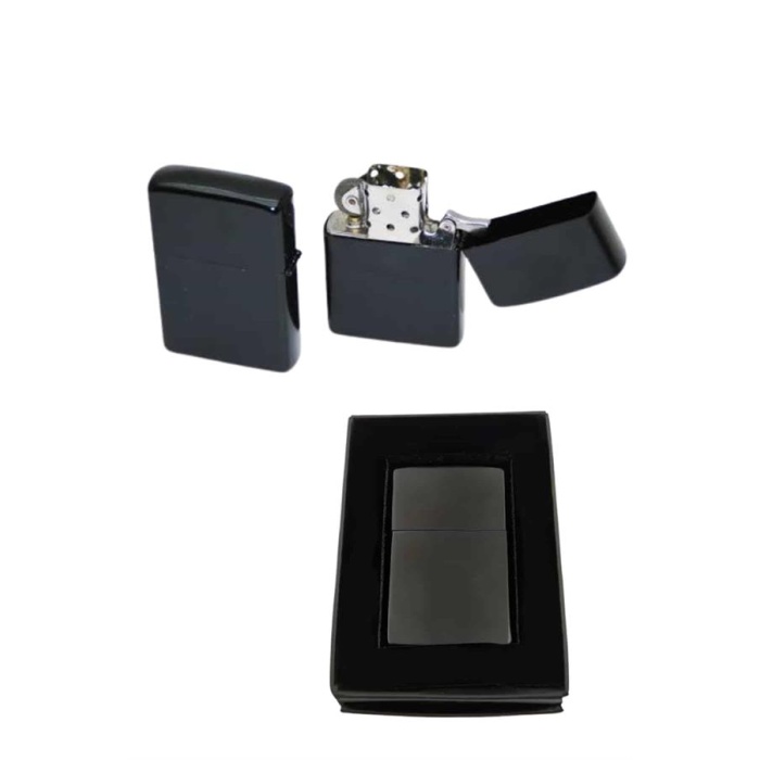 Çakmak Parlak Siyah Zippo Benzinli Çakmak Cep Boy Doldurulabilir