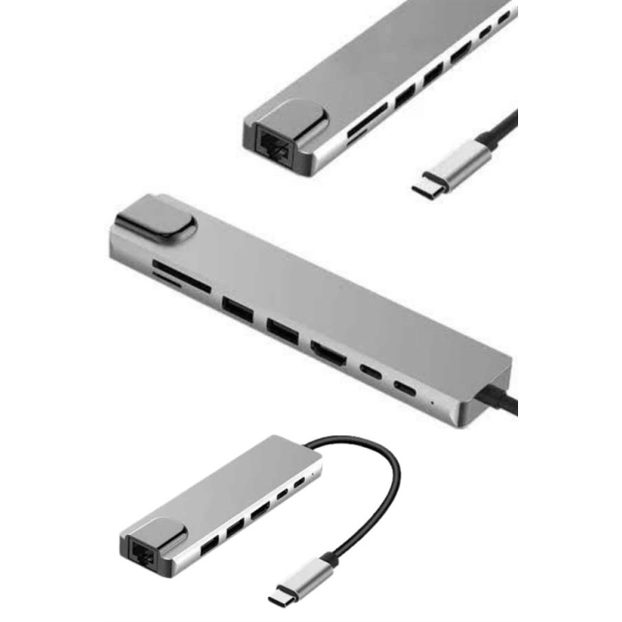 8 Portlu Macbook Çevirici Type C Hub  SD TF USB Çoğaltıcı Ethernet