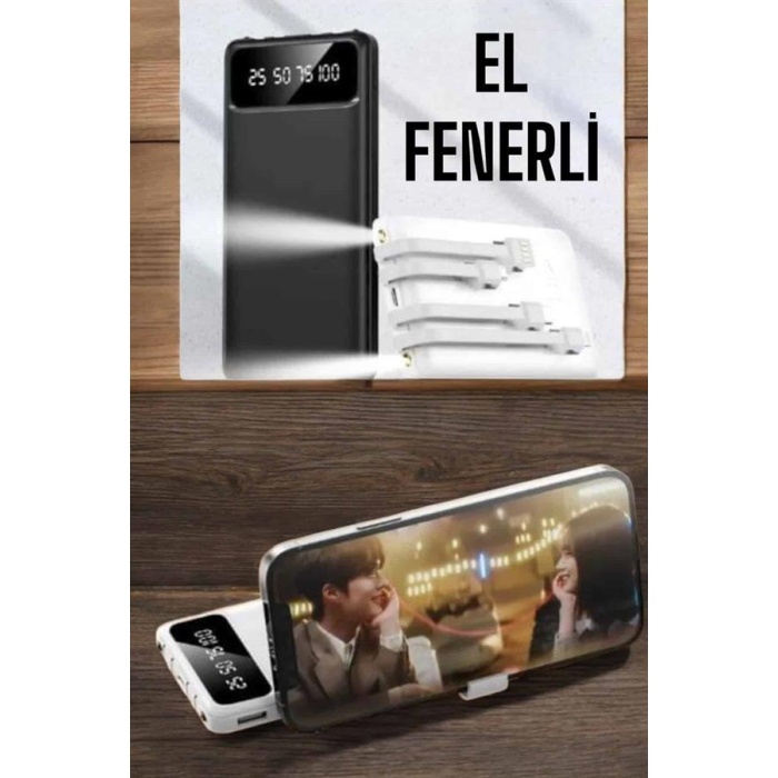 20.000 Mah Led Işıklı LCD Ekran USB Girişli Type-C Lightning Powerbank