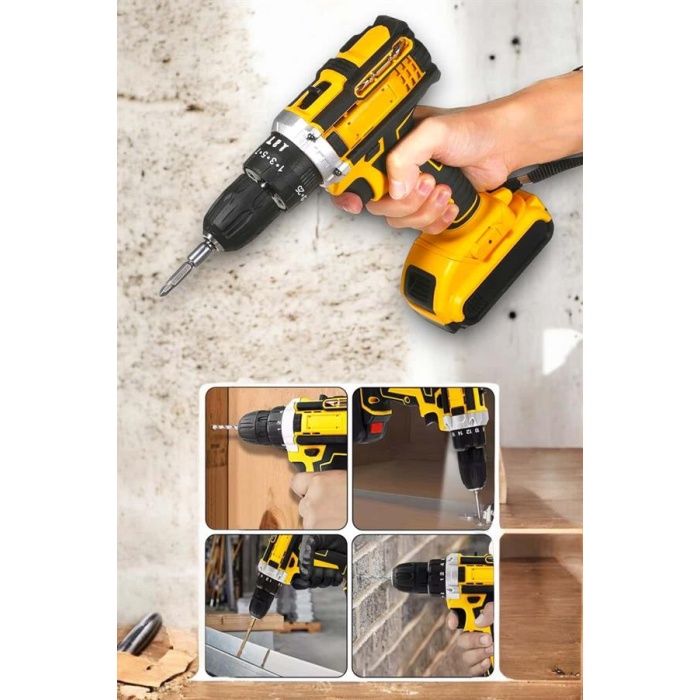 24 Parça Çift Bataryalı Şarjlı Matkap Seti 24W Motor ve Otomatik Mil Kilitli Tasarım