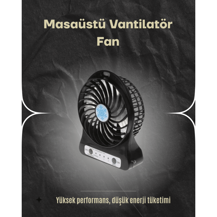 Şarjlı USB Fan – Masaüstü Mini Vantilatör, Taşınabilir, Işıklı, 3 Kademeli, Sessiz
