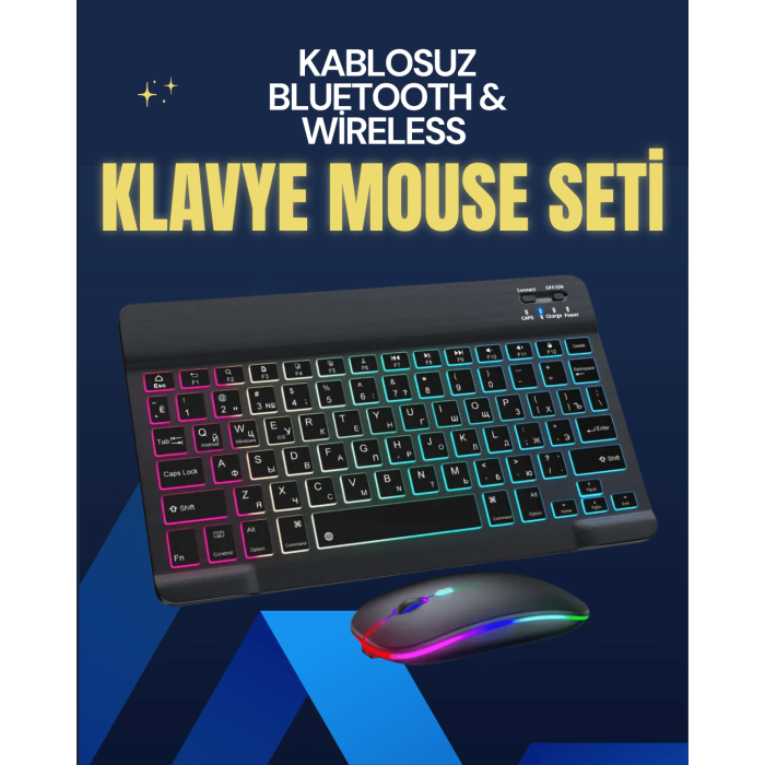 Şık ve Sessiz Tasarımlı Işıklı Klavye Mouse Seti – Şarjlı, Wireless
