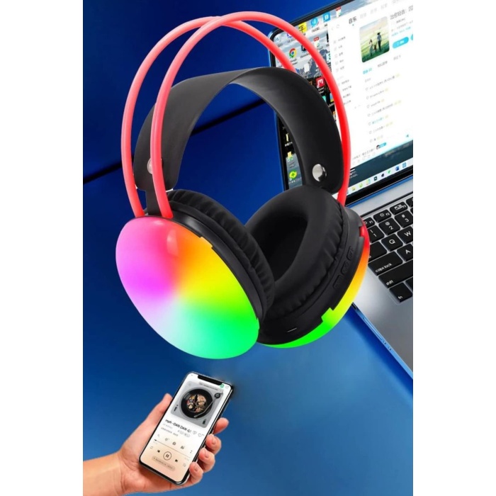 Kulak Üstü Kablosuz Bluetooth Kulaklık Unısex Renkli Işıklı Kulaklık