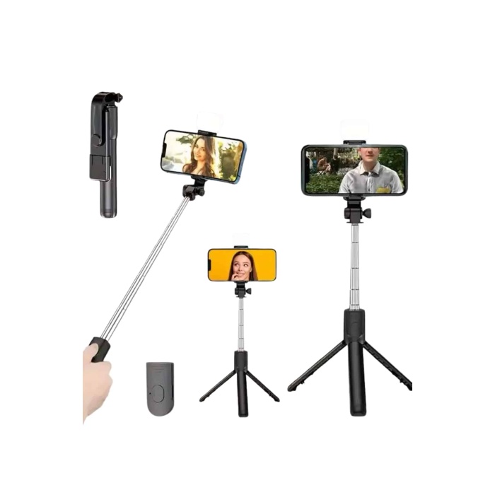 Tripod Selfie Çubuğu Bluetooth Kumandalı Kablosuz Led Işıklı