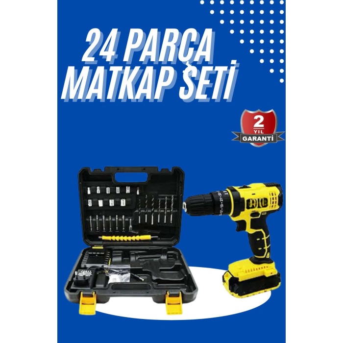 Metal Şanzıman Çift Akülü Bakır Sargı 24 Parça Led Aydınlatmalı Matkap Seti
