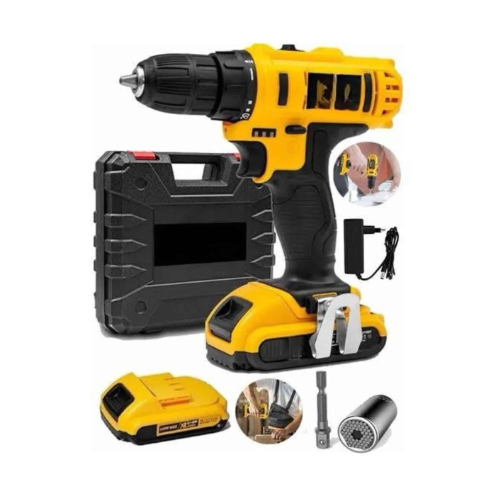 Metal Şanzıman Çift Akülü Bakır Sargı 24 Parça Led Aydınlatmalı Matkap Seti