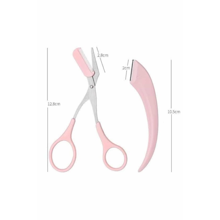 Kavisli Kaş Düzeltici Seti Kaş Makası ve Kaş Usturası Paslanmaz Çelik Bıçaklı