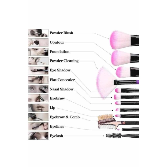 Makyaj Fırçası 12 Parça Set Yumuşak Uçlu Göz Makyajına Uygun Hafif ve Taşınabilir Çanta