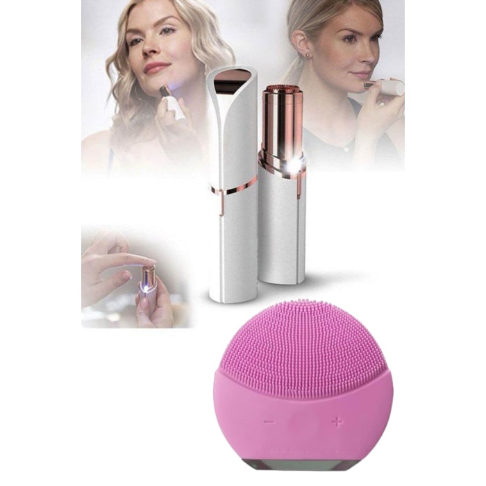 KAŞ BIYIK VE YÜZ EPİLASYON ALETİ VE TİTREŞİMLİ YÜZ TEMİZLEME MASAJ ALETİ İKİLİ SET