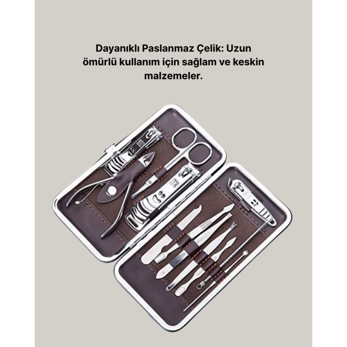 Profesyonel Tırnak Bakım Seti Çelik Aletli Şık Deri Çantalı