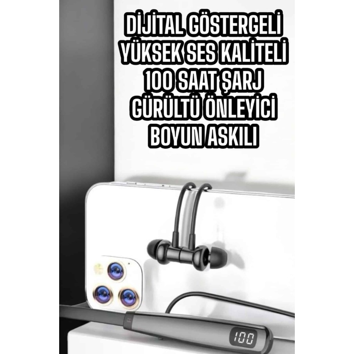 Boyun Askılı Bluetooth Kulaklık Uzun Şarj Süreli Dijital Göstergeli Kablolu