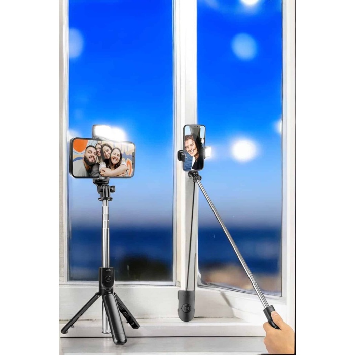 Selfie Çubuğu Tripod Kumandalı Telefon Tutucu Siyah
